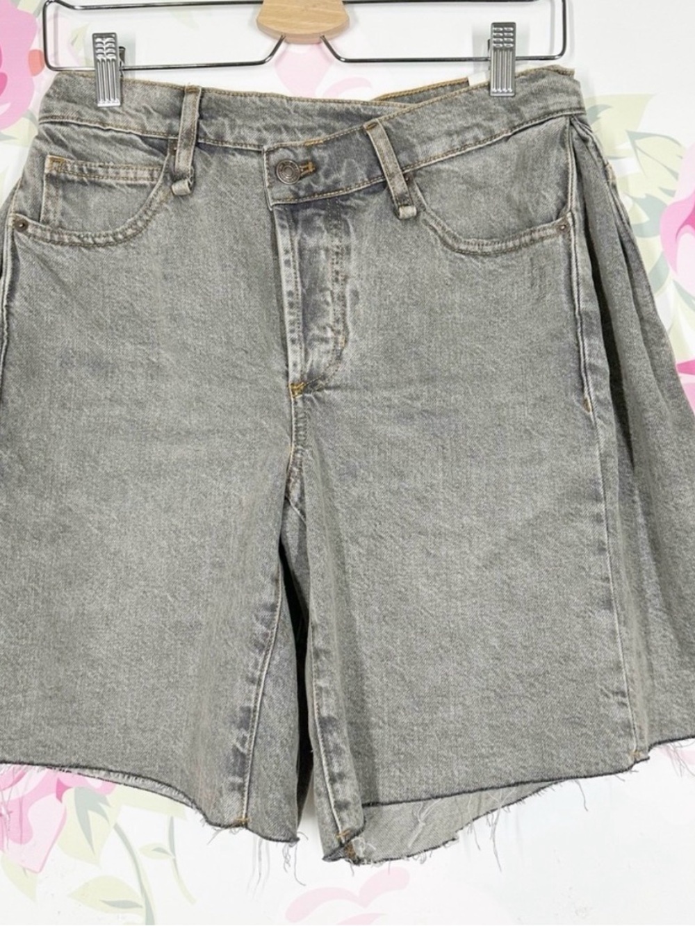 Free People Gray Washed High-Rise Jean Shorts